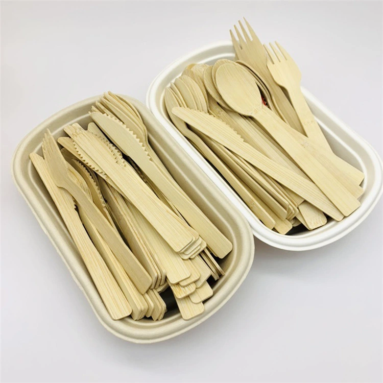 Disposable Bagasse Round Plates with 6&quot; Bamboo Fork